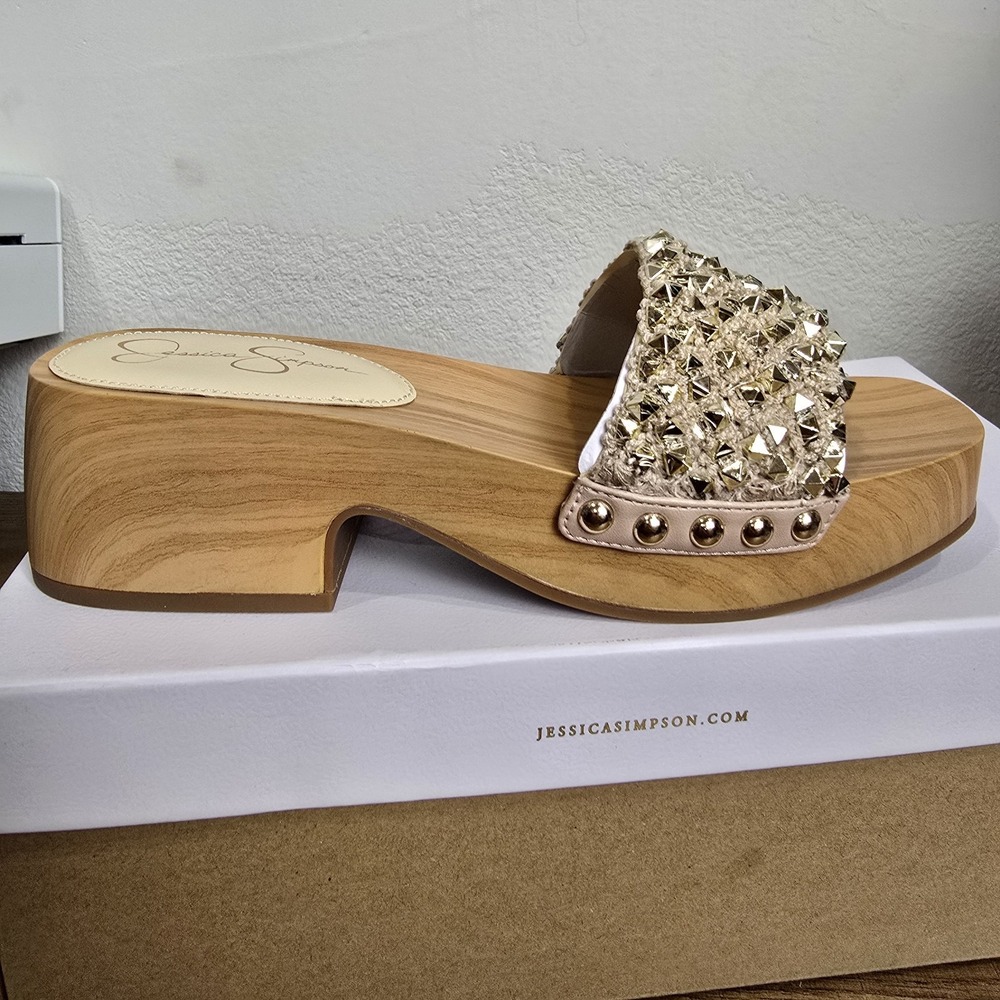 Jessica Simpson Gold Studded Wedge Espadrille Slide